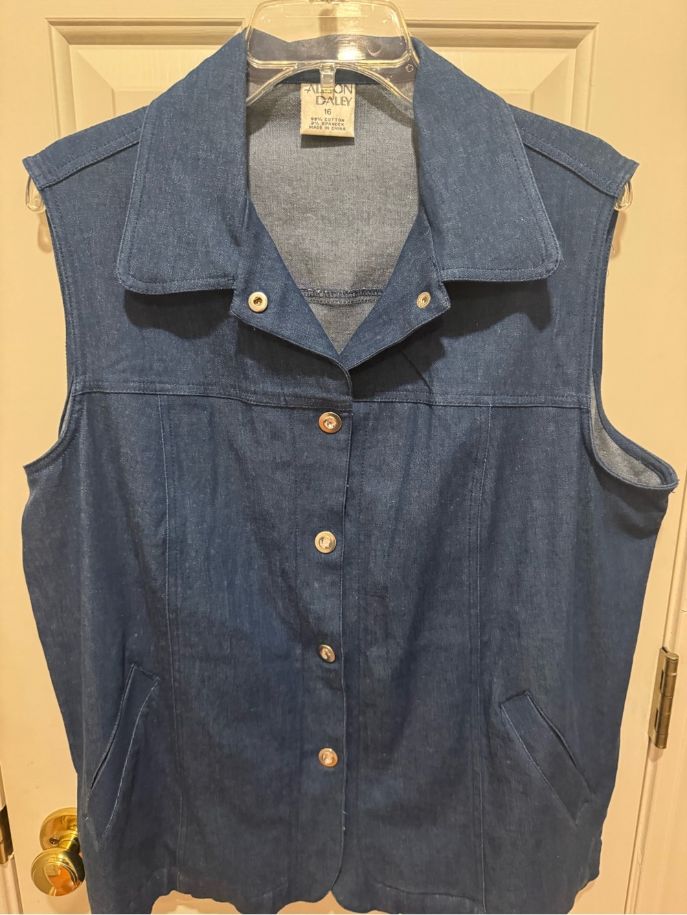 Allison Daley Dark Blue Sleeveless Denim Vest with Button Front